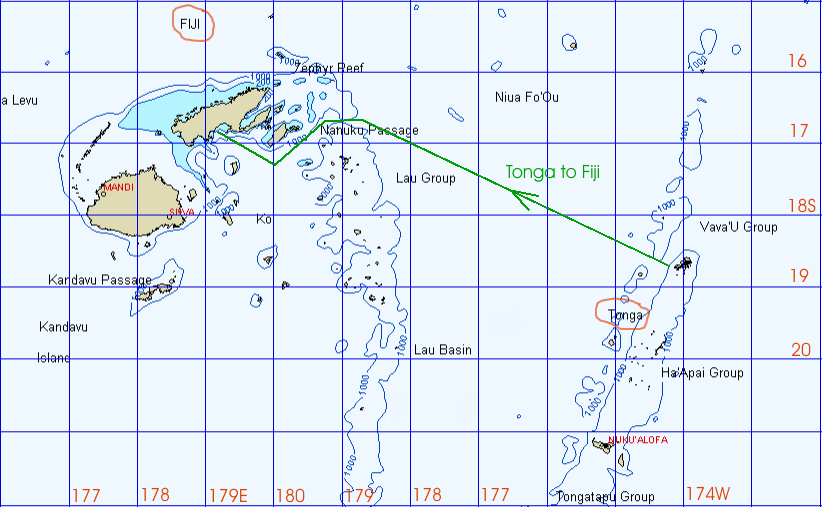 Route Tonga to Fiji