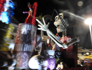 Skull and skeleton torso on parade float